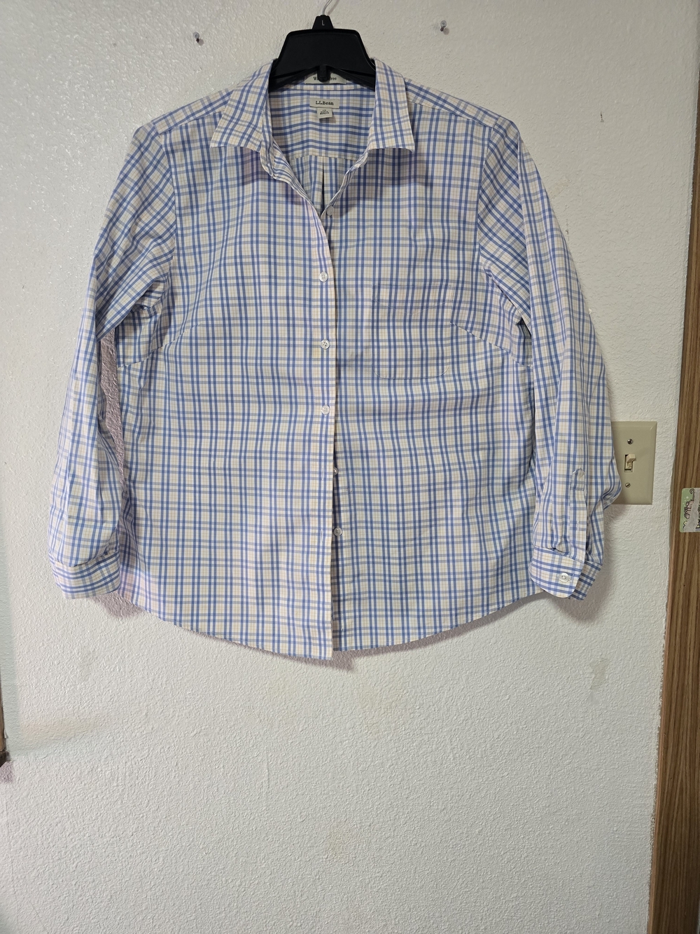 LL Bean Women Wrinkle Free Pinpoint Oxford Plaid Button Down Shirt 1X